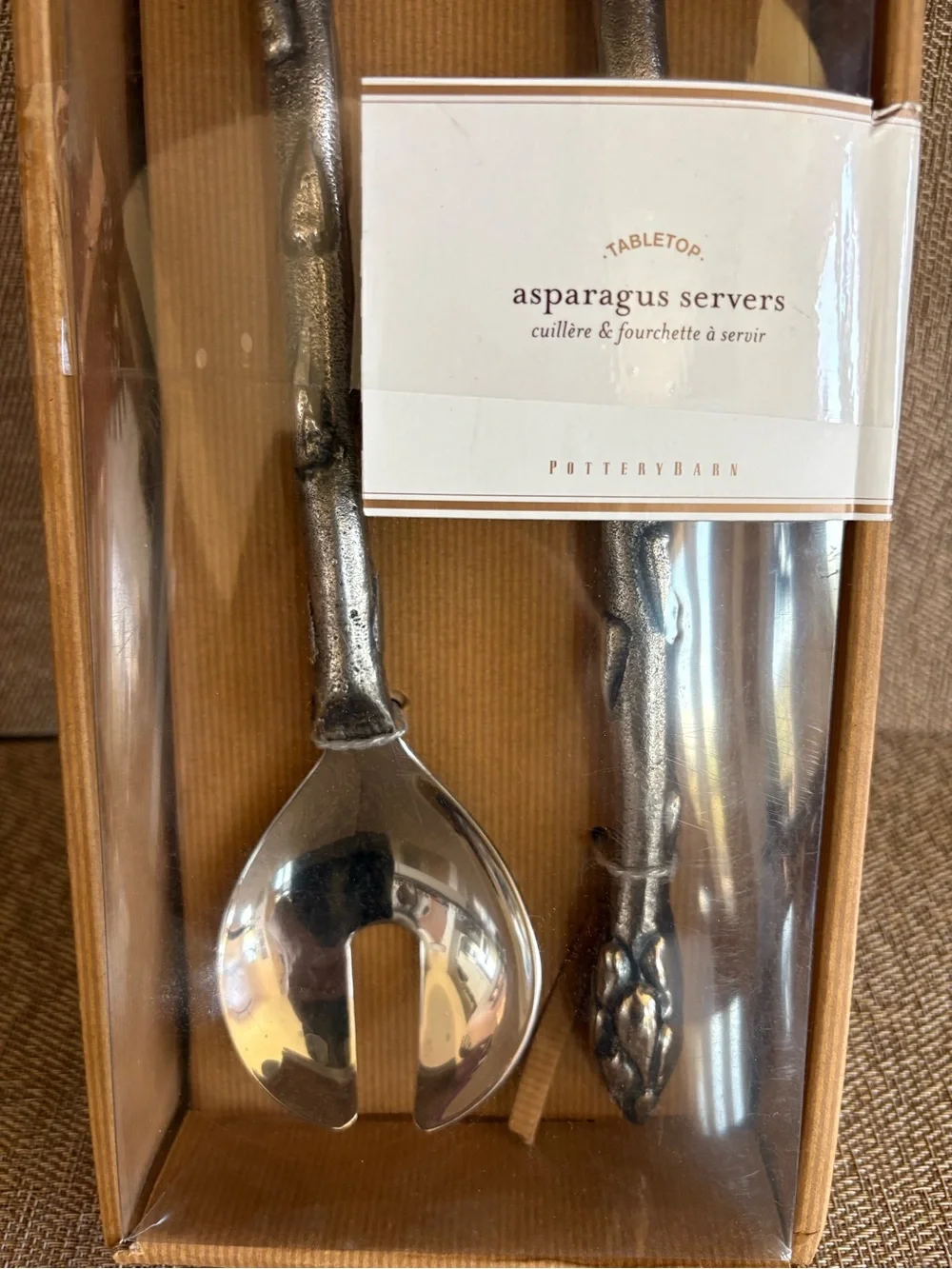 Pottery Barn Large 13.5” Metal Silver Asparagus Servers Tabletop Set Beautiful